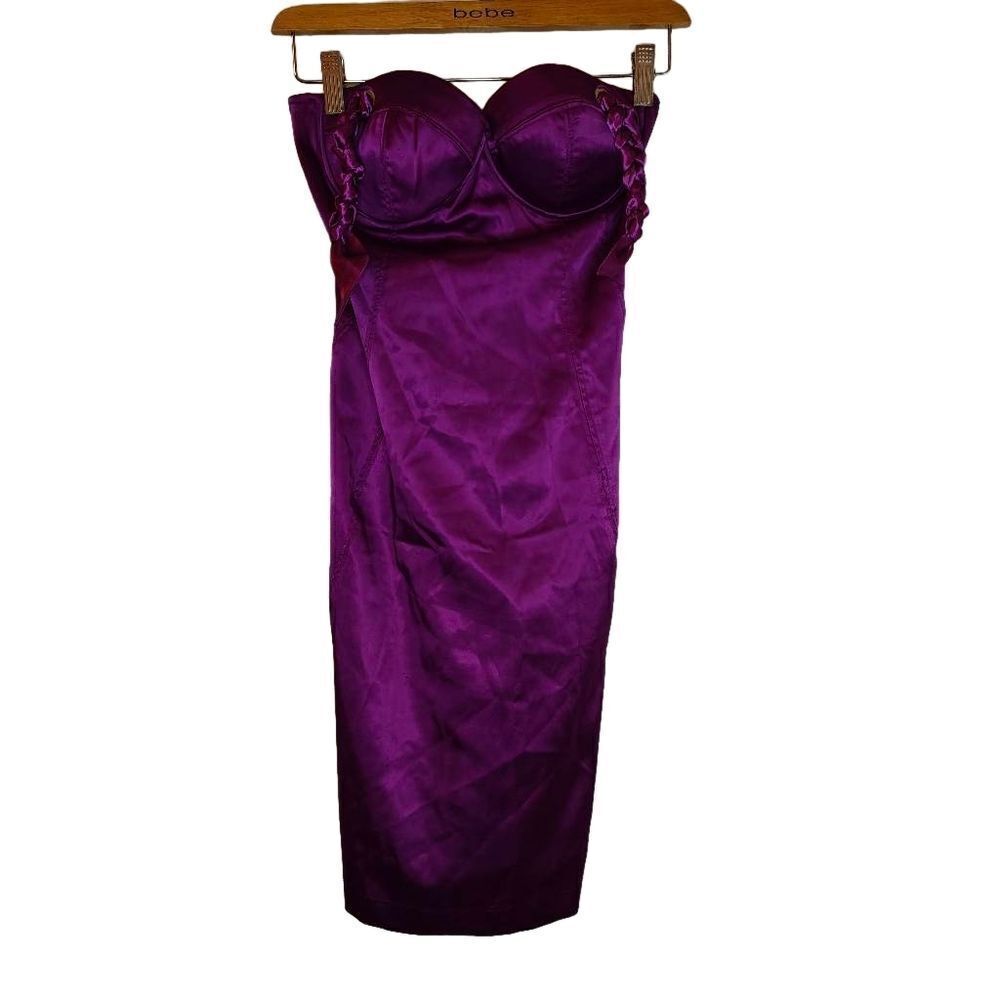 Misope Vivid Satin Purple Bodycon Corset Back Mini Dress